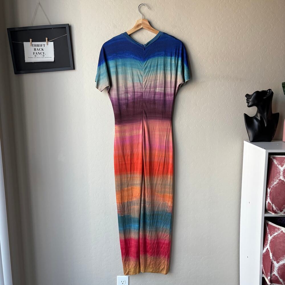 Marni Dress Ombre Multicolor‎ Short Sleeve Midi Dress w Front Slit Size 46/US 10 - Picture 9 of 11